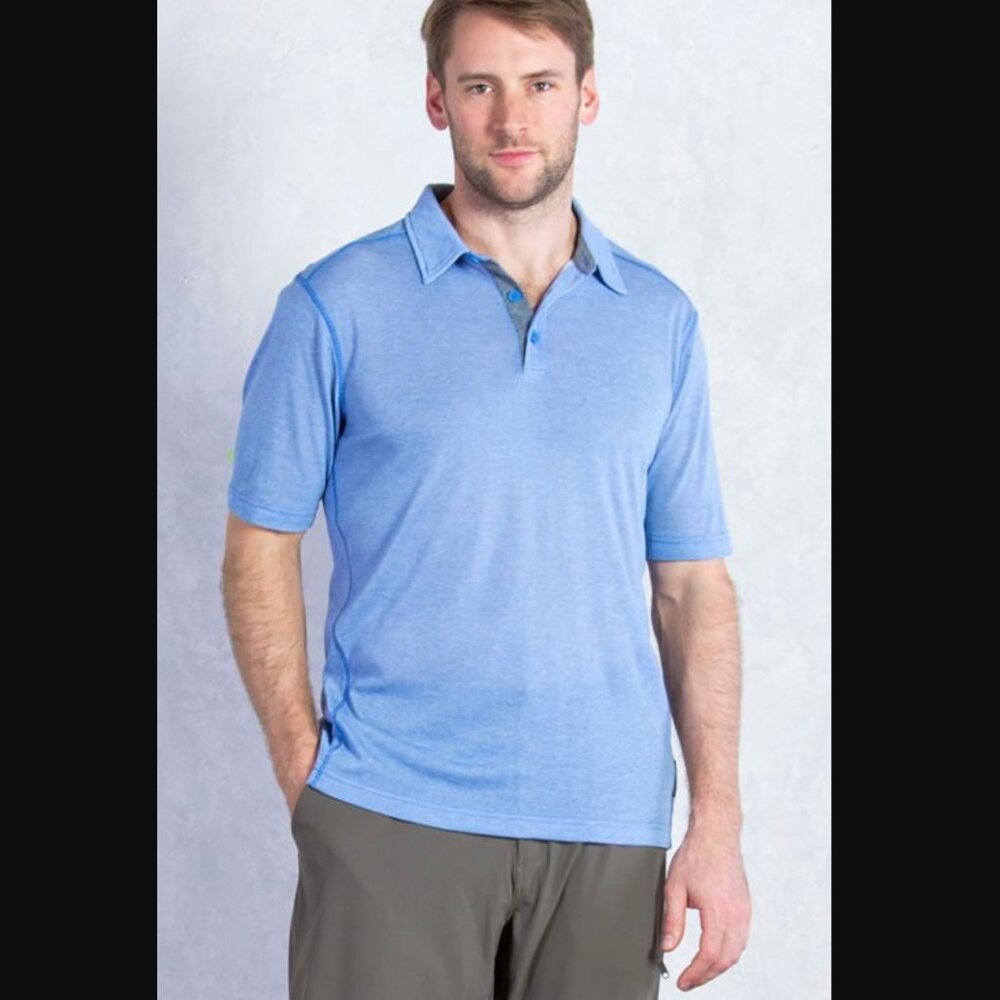 Exofficio Sol Cool 100% Polyester Blue Jacquard Short Sleeve Polo Shirt men's L
